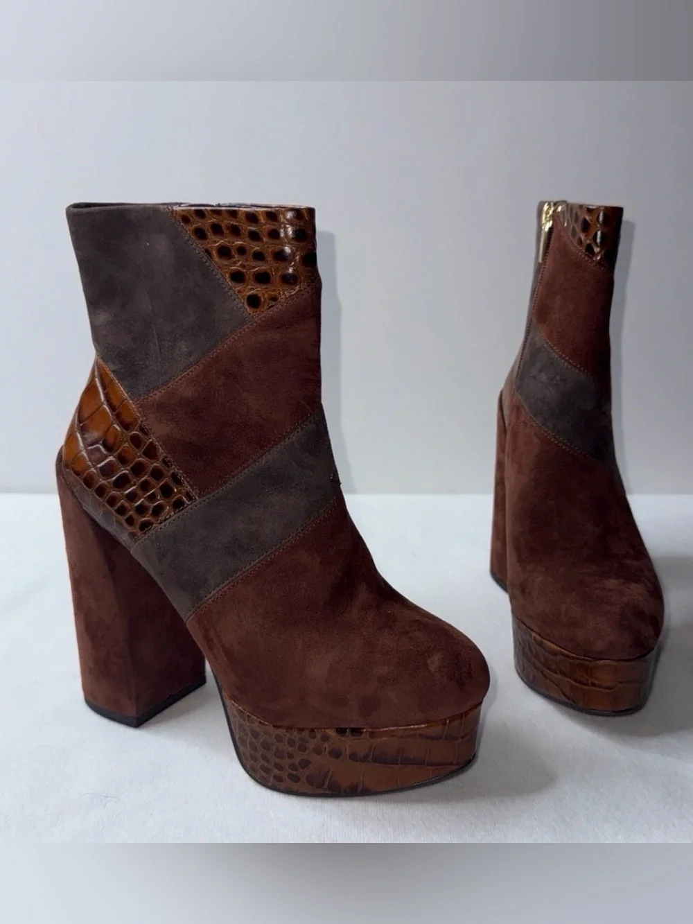 Women's Brown Suede Platform Ankle Boots